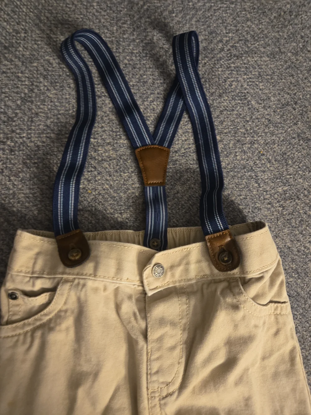 Carter's Tan Khaki Pants with Navy Blue Striped Suspenders